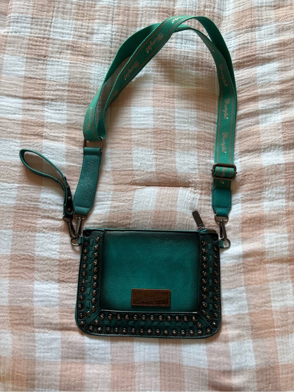 Wrangler - Teal Studded Crossbody Bag with Adjustable Strap